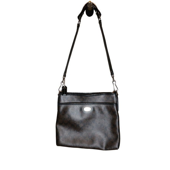 Coach Leather Crossbody Messenger Shoulder Bag Brown & Black Signature C Pattern - Picture 1 of 13
